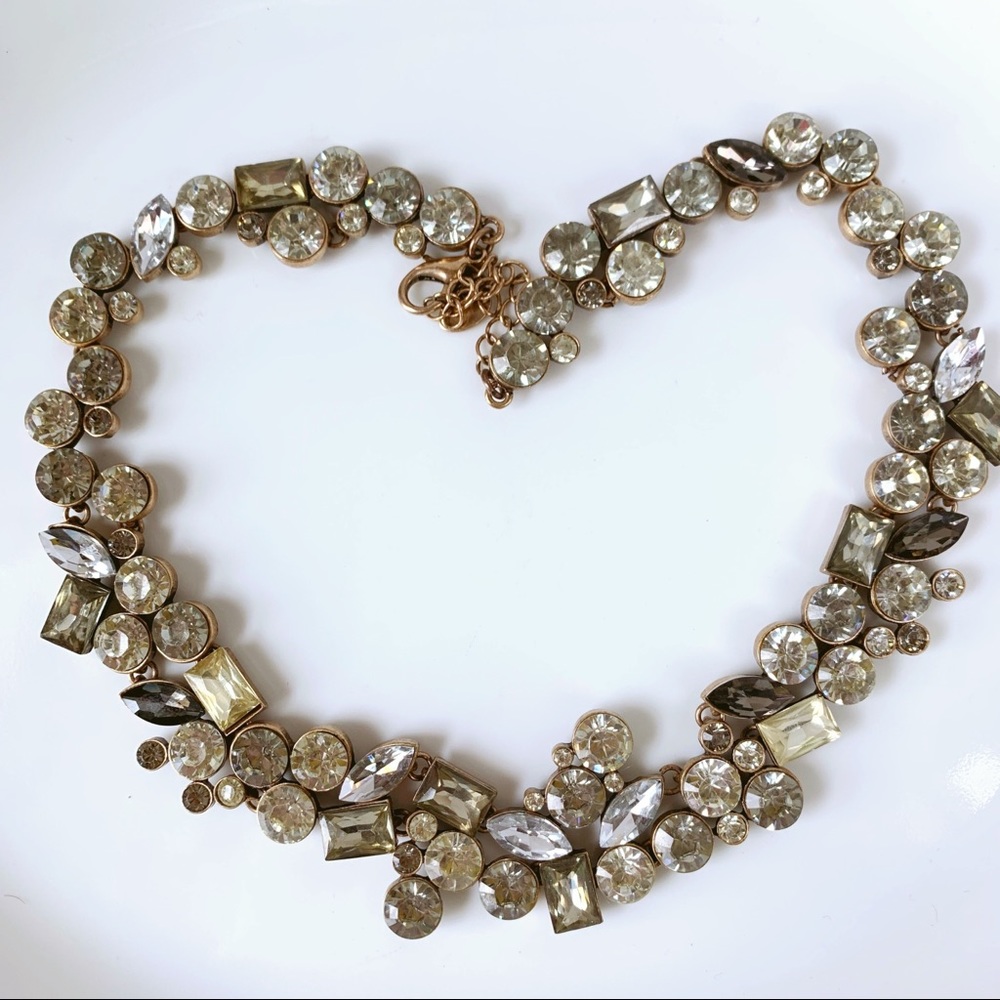 Brass Rhinestone Statement Necklace Geometric - image 3